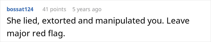 Comment warning about fianc&eacute;e keeping secrets, describing lies and manipulation as major red flags before wedding is called off