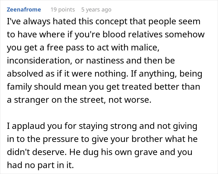 Comment about family audacity asking man for kidney after their mistreatment, and his decision to let brother die.