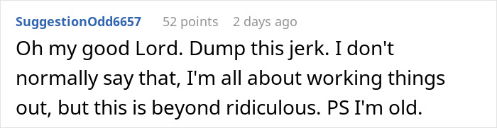 Comment expressing strong disapproval of a boyfriend who can’t handle actress girlfriend changing in front of other men.