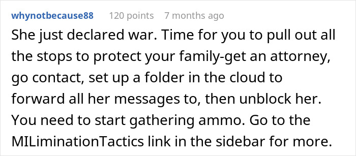 Screenshot of an online comment advising protection against MIL and FIL who oppose family's lifestyle after granddaughter's revelation.