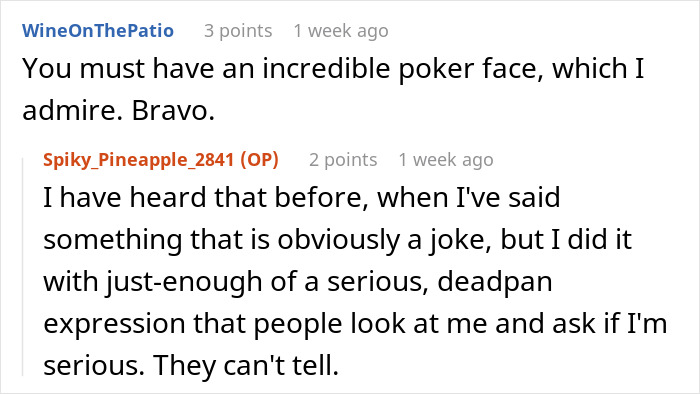 Man with poker face messes with boss after comments on his low weight, leaving others unsure if he&rsquo;s serious.