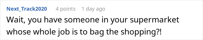 Screenshot of a social media comment questioning a supermarket employee&rsquo;s role during a cashier overtime crisis.