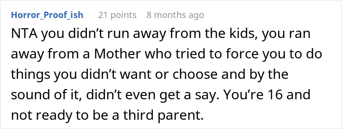 Comment discussing a teen feeling overwhelmed and not ready to be a third parent to seven kids at his mom&rsquo;s house.