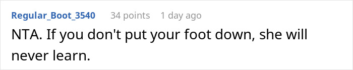 Screenshot of an online comment discussing a woman repeatedly asking family for favors without reciprocating help.