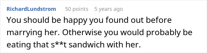 Comment on a forum about a guy calling off wedding after discovering fianc&eacute;e is keeping secrets from him.