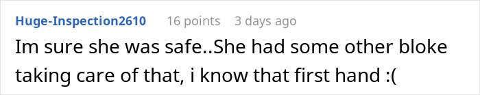 Text message screenshot showing a comment about a woman, party, and relationship partner situation shared online.