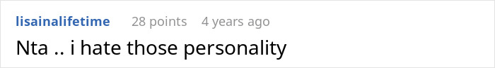 Comment section screenshot showing a user named lisainalifetime expressing dislike for certain personalities.