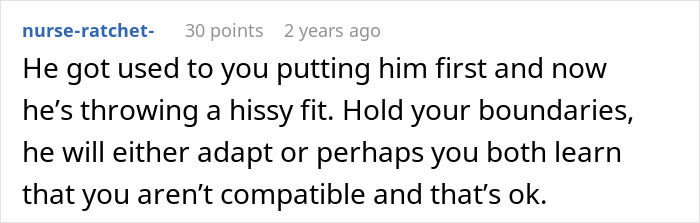 Comment highlighting a man taking advantage of his wife&rsquo;s submissive nature and reacting negatively when she asserts boundaries.