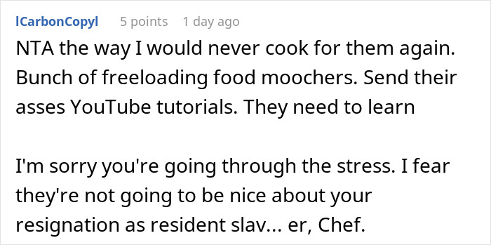 Family Demands Woman Make Separate Meals For Them: "Don't Want To Eat What My Doctor Told Me"