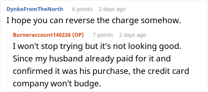 Screenshot of a Reddit discussion about a jobless spouse draining the emergency fund for an essential World Cup purchase.