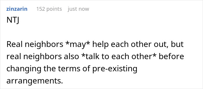 Comment explaining that real neighbors talk to each other before changing dog walking pay or other arrangements.
