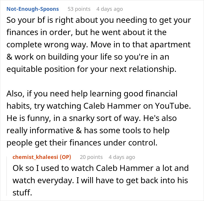 Reddit comments discussing boyfriend giving girlfriend up to a year to fix finances before marriage decision.