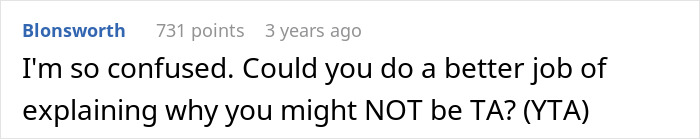 Screenshot of a forum comment with 731 points, discussing confusion about someone ditching a friend at airport over a missing carry-on.