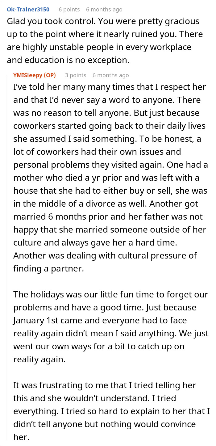 Screenshot of forum comments discussing a teacher&rsquo;s malicious threats causing a coworker to be sent to the ER.