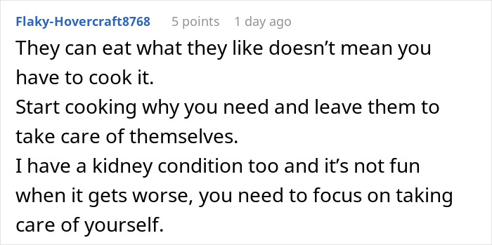 Family Demands Woman Make Separate Meals For Them: "Don't Want To Eat What My Doctor Told Me"