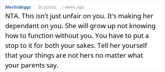 Comment from a user discussing sister-family-parenting-drama, emphasizing setting boundaries and independence.