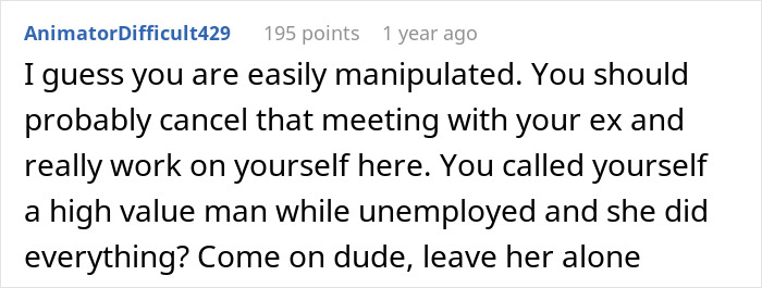 Reddit comment discussing male relatives and friends interfering in a guy&rsquo;s marriage to get with his ex-wife.