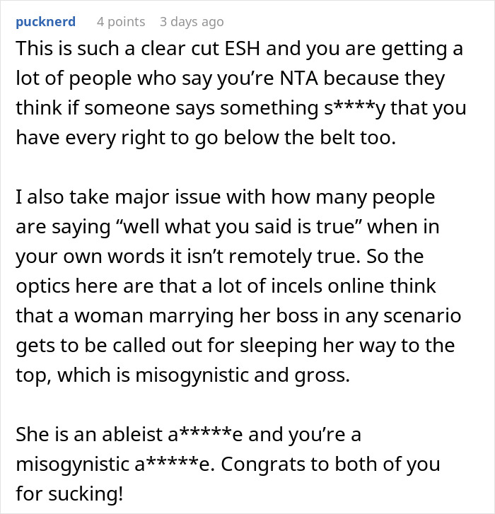 Text of woman firing back after sister insults her, making husband blush and kids confused in family conflict discussion.