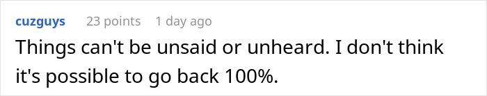 Comment about broken relationship and cheating lies expressing doubt about fully recovering trust after betrayal.