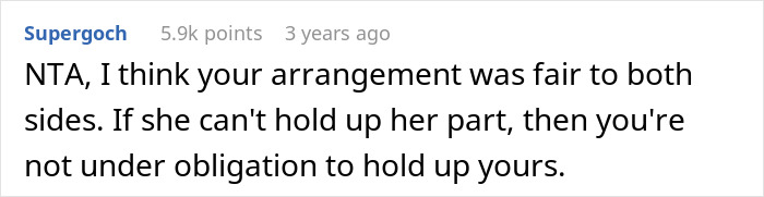 Screenshot of an online comment discussing a woman refusing to house her sister due to refusing babysitting and cleaning duties.