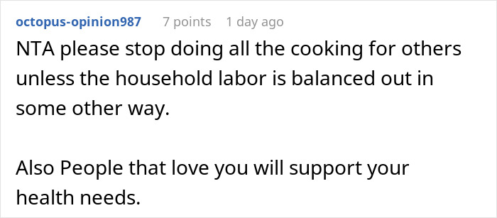 Family Demands Woman Make Separate Meals For Them: "Don't Want To Eat What My Doctor Told Me"