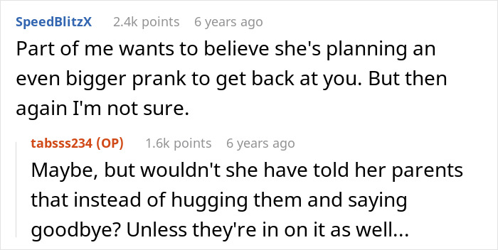 Reddit conversation screenshot discussing a gullible lady taking her boyfriend's prank seriously and fearing the FBI.