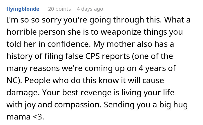 Comment expressing sympathy for someone whose mother retaliated harshly against postpartum boundaries by weaponizing confidential information.