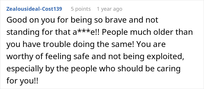 Comment praising a teen for bravery in escaping a horrible family and finding safety from a step-father&rsquo;s a***e.