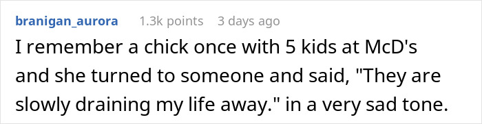 Screenshot of a humorous online comment where a guy tries to warn a couple about kids but forgets how many he has.