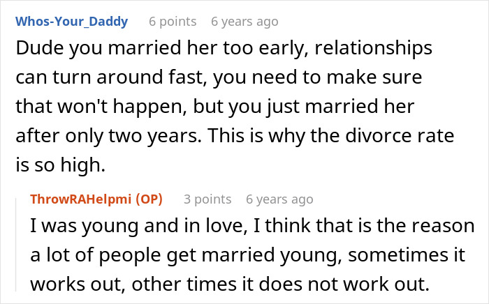 Screenshot of an online discussion about a man giving his wife a second chance after she leaves and asks to reconcile.