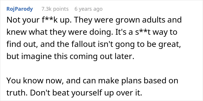Comment discussing family chaos after one DNA test reveals uncle is actually dad, highlighting emotional fallout and truth planning.