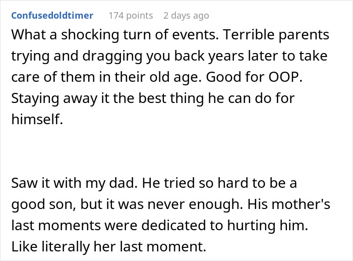 Comment on a forum discussing a woman wanting to reconcile with son she kicked out 32 years ago, exploring her motives.