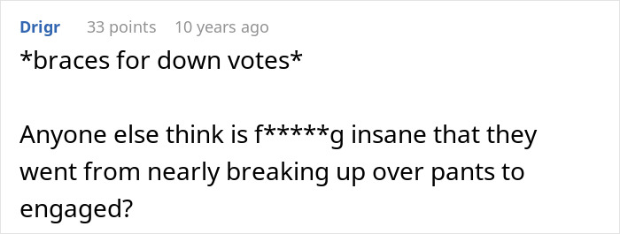 Comment discussing a guy struggling with his girlfriend&rsquo;s refusal to wear dresses even for a wedding.