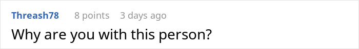 Screenshot of a social media post with user Threash78 asking why someone is with another person.