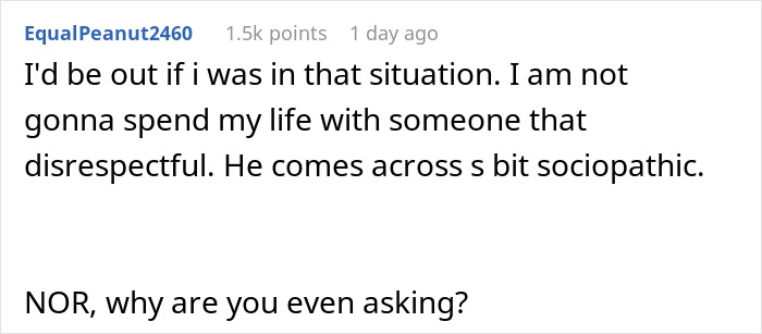 Comment discussing disrespectful and sociopathic behavior related to a bossy man locking pregnant wife out in cold weather.