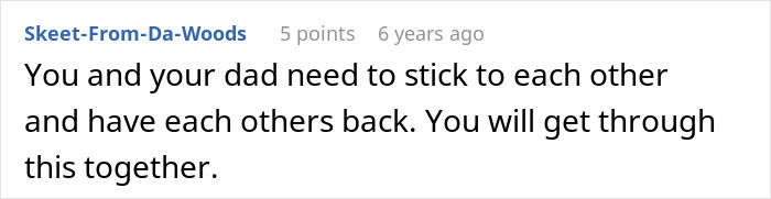 Comment text on a white background about family support following a DNA test causing major family chaos.