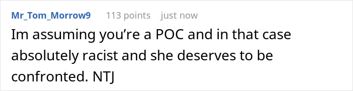 Screenshot of an online comment discussing racism after a woman reported a dog owner to animal control.