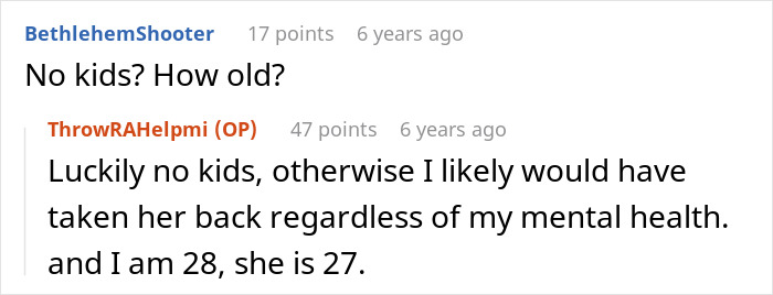 Screenshot of an online forum discussing a man giving his wife a second chance after she begs to be taken back.