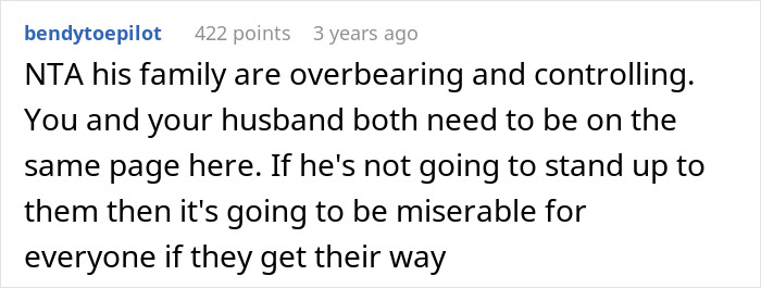 Comment discussing overbearing in-laws constantly showing up unannounced and causing frustration for woman and husband.
