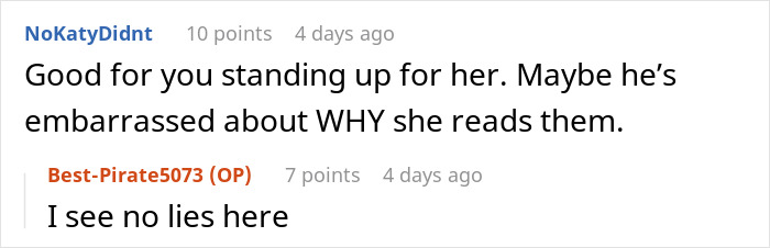 Online comment discussion highlighting a woman&rsquo;s enjoyment of spicy books sparking controversy at a social party event.