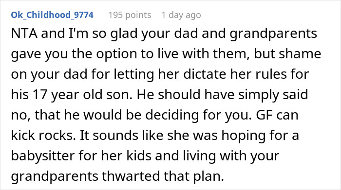 Comment about woman trying to enforce family rules on boyfriend&rsquo;s son who doesn&rsquo;t live with them.