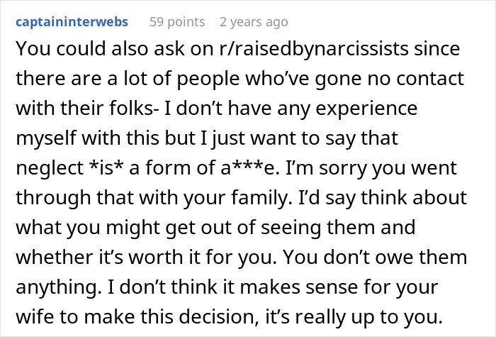 Comment discussing reconciliation and neglect relating to a woman wanting to reconnect with son after 32 years.