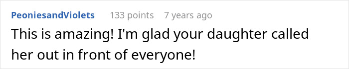 Screenshot of a social media comment praising a sassy teen for standing up to grandma in front of the entire family.