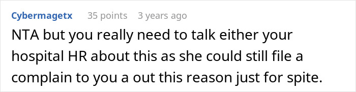 Screenshot of an online comment discussing a nurse stressed about HIPAA after finding MIL on a secret date.