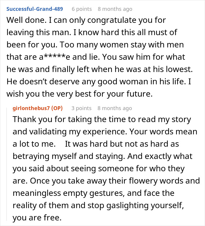 Screenshot of a conversation where a woman shares her experience marrying weeks after meeting and exposing her husband&rsquo;s secret.