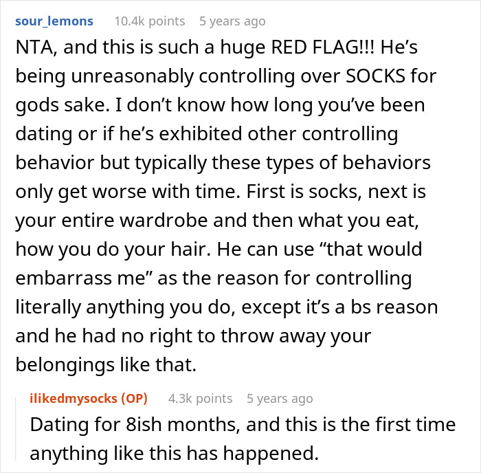 Woman with fun sock collection upset after boyfriend trashes her colorful socks in a controlling relationship dispute.
