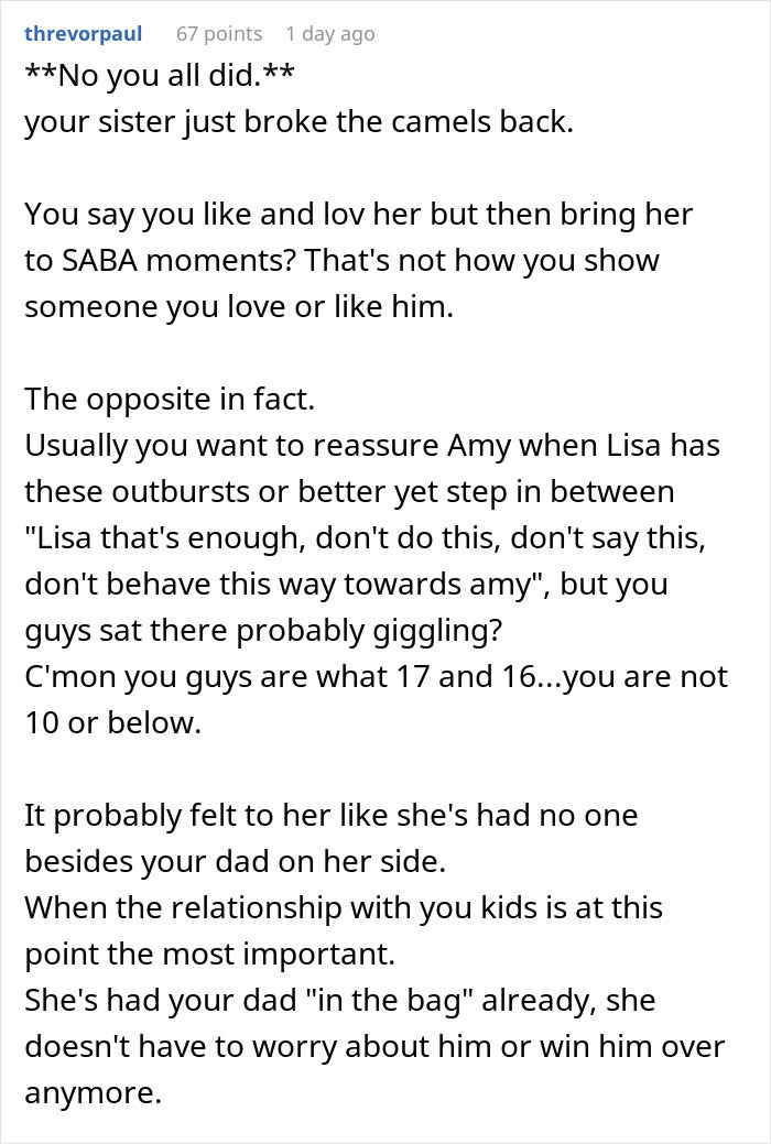 Comment discussing widowed dad&rsquo;s new love and the impact of his teen daughter&rsquo;s jealousy on their relationship.