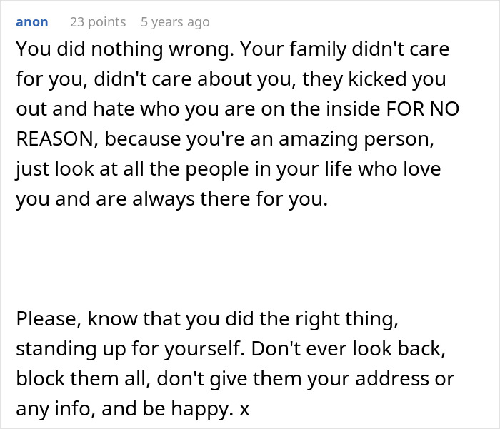 Comment text about family betrayal and standing up for oneself after a kidney request controversy.