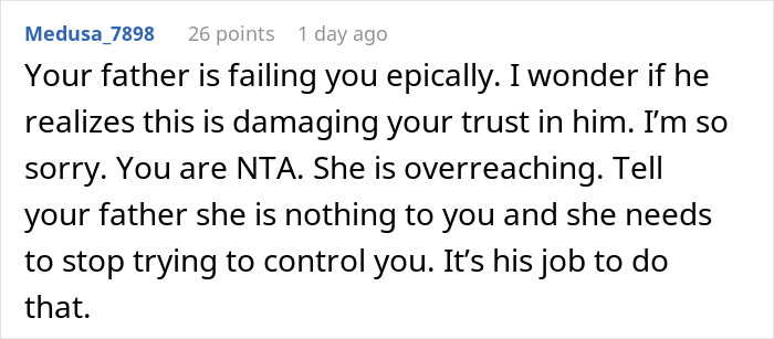 Comment on a post about a woman trying to enforce family rules on her boyfriend&rsquo;s son who doesn&rsquo;t live with them.