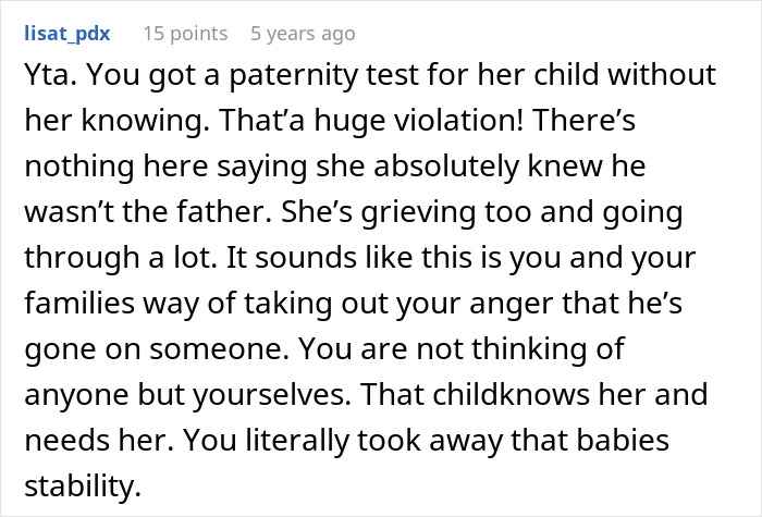 Comment discussing consequences of testing suspicions about paternity and its impact on family stability and relationships.